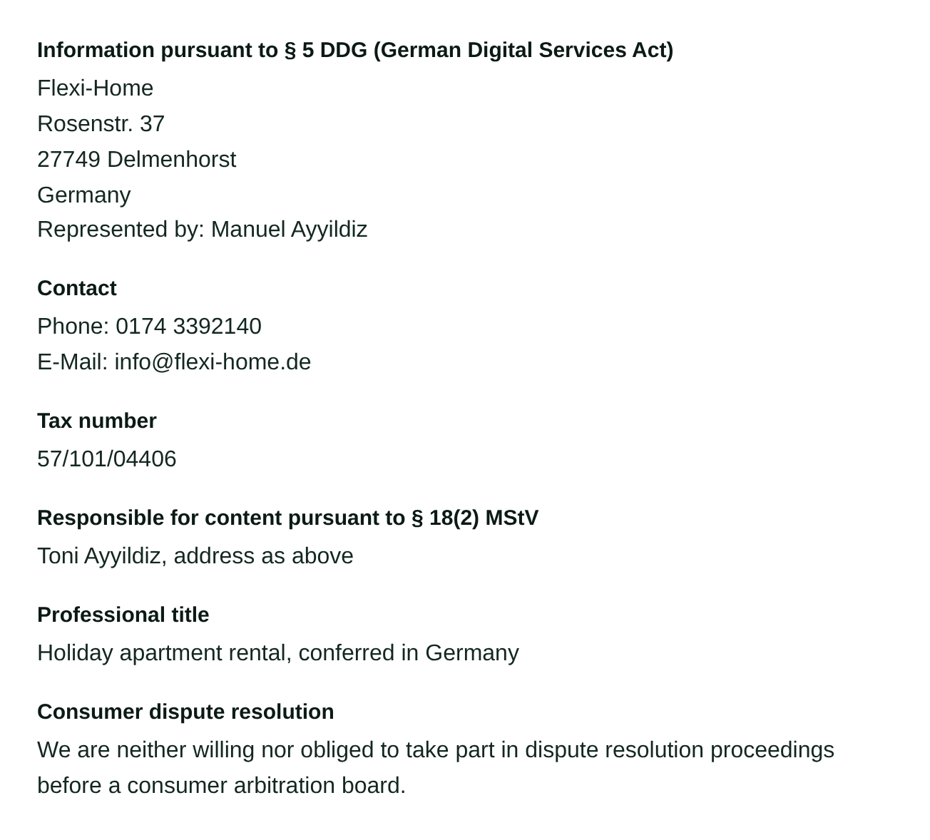 Legal notice pursuant to § 5 DDG